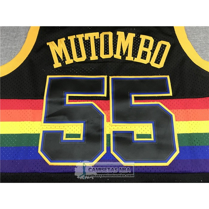 Camiseta Denver Nuggets Dikembe Mutombo NO 55 Mitchell & Ness 1991-92 Negro